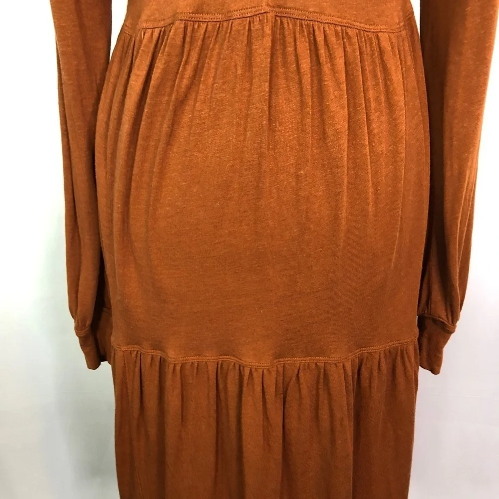 Free People Tiered Keyhole Boho Rayon Blend Long Sleeve Dress Rust Size XS